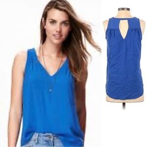 Gap Cutout Back V Neck Chiffon Cami Tank Sleeveless Top Royal Blue Size Small